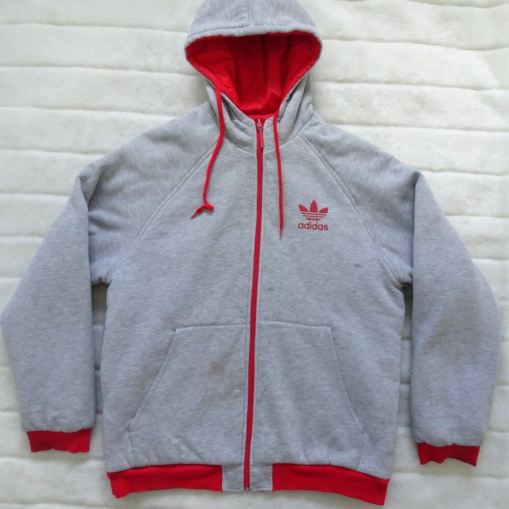 Adidas Men's Jacket Medium Red Vintage Reversible Trefoil Windbreaker Sweatshirt - Picture 10 of 10
